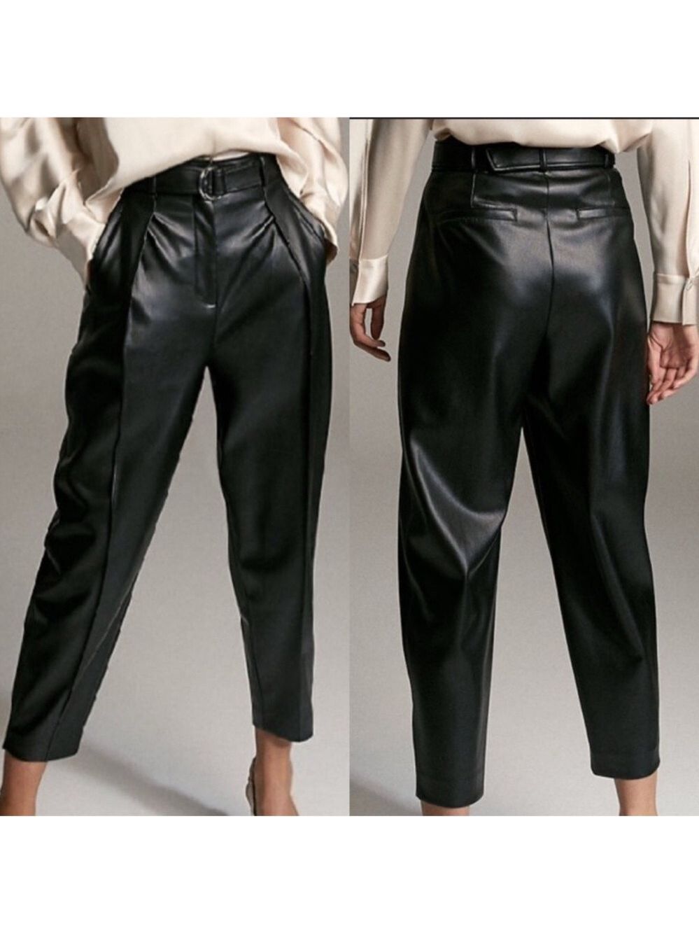 Aritzia Babaton Mayne Black Faux Leather Pleather High Waisted Belted Ankle Pant
